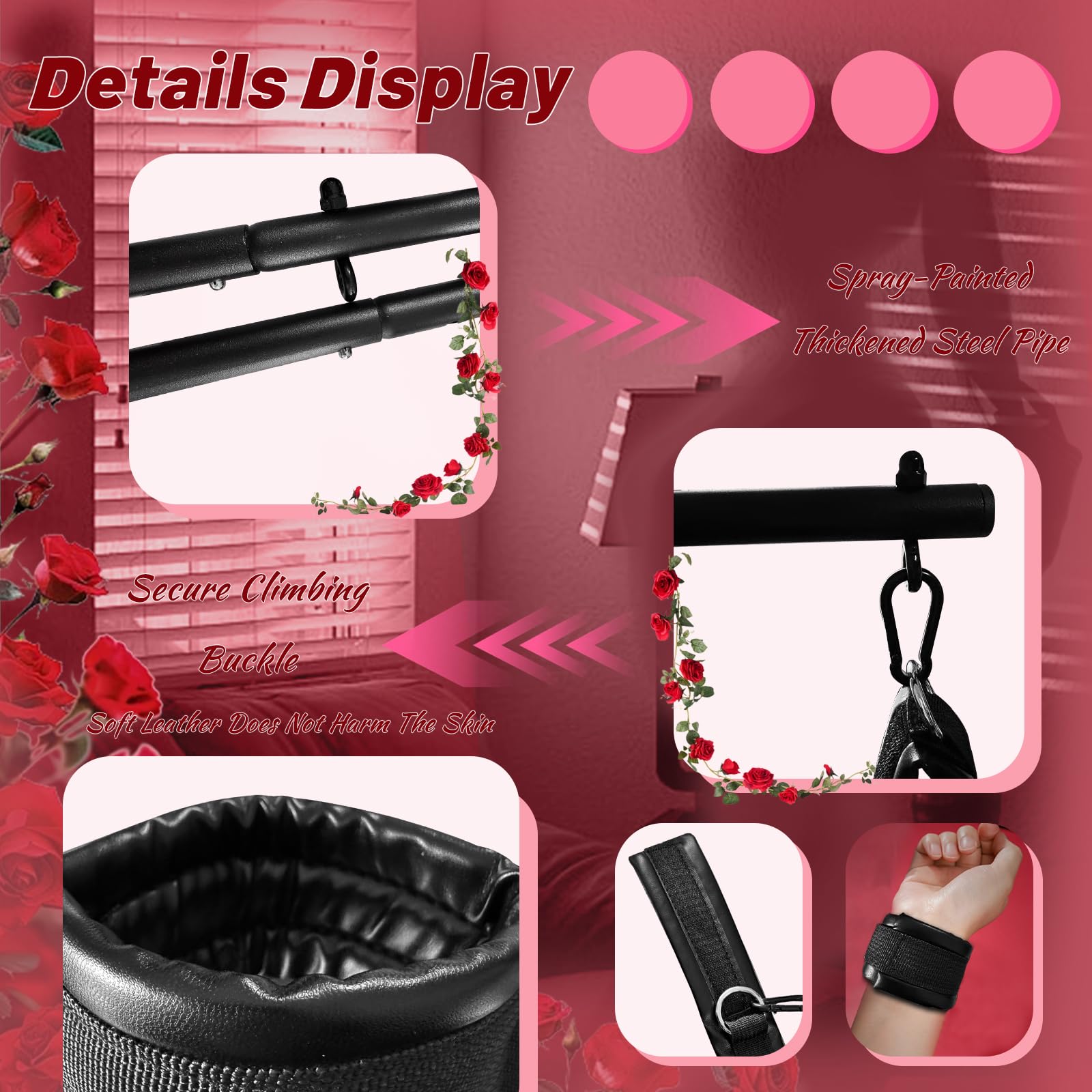 Spreader Bar Sex Toys BDSM Bondage Restraints with Leather Handcuffs Ankle Cuffs Furniture Restraints Kit Expandable Fetish Sm Games (Black)