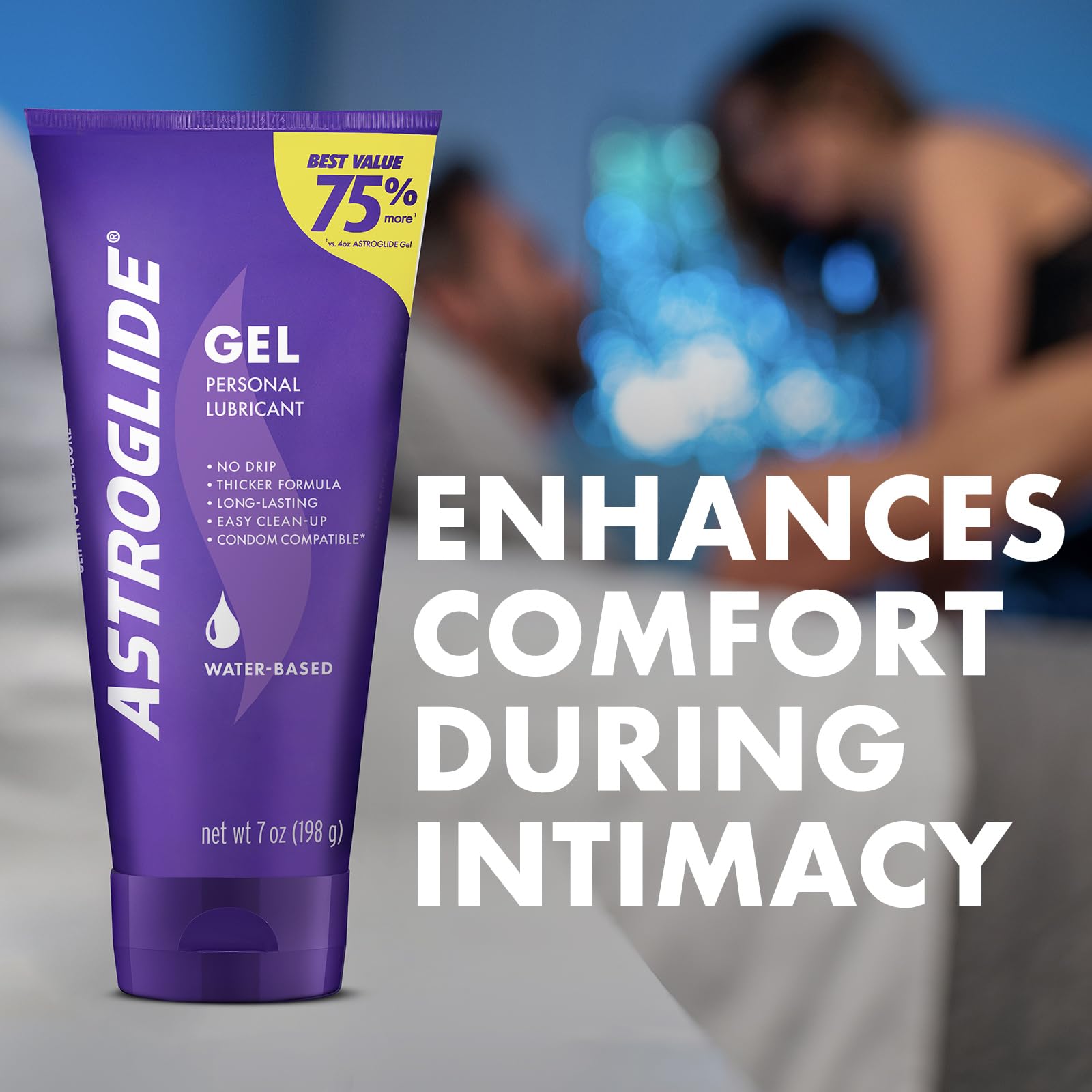Astroglide Water Based Lube (7oz), Ultra Gentle Gel Personal Lubricant for Vaginal and Anal Sex, Stays Put with No Drip, Sex Lube, Safe for Toys