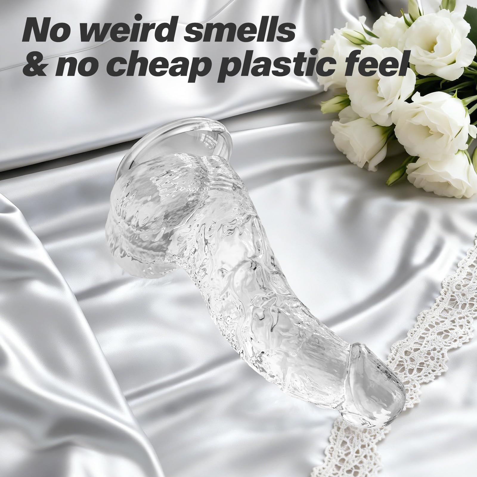 Realistic Transparent Dildo for Women Men, 6.7" Lifelike Clear Dildo with Powerful Suction Cup, Odorless Soft TPE Material, 5.9" Insertable Length Sex Toy for G-Spot & Anal Play, Beginner Friendly