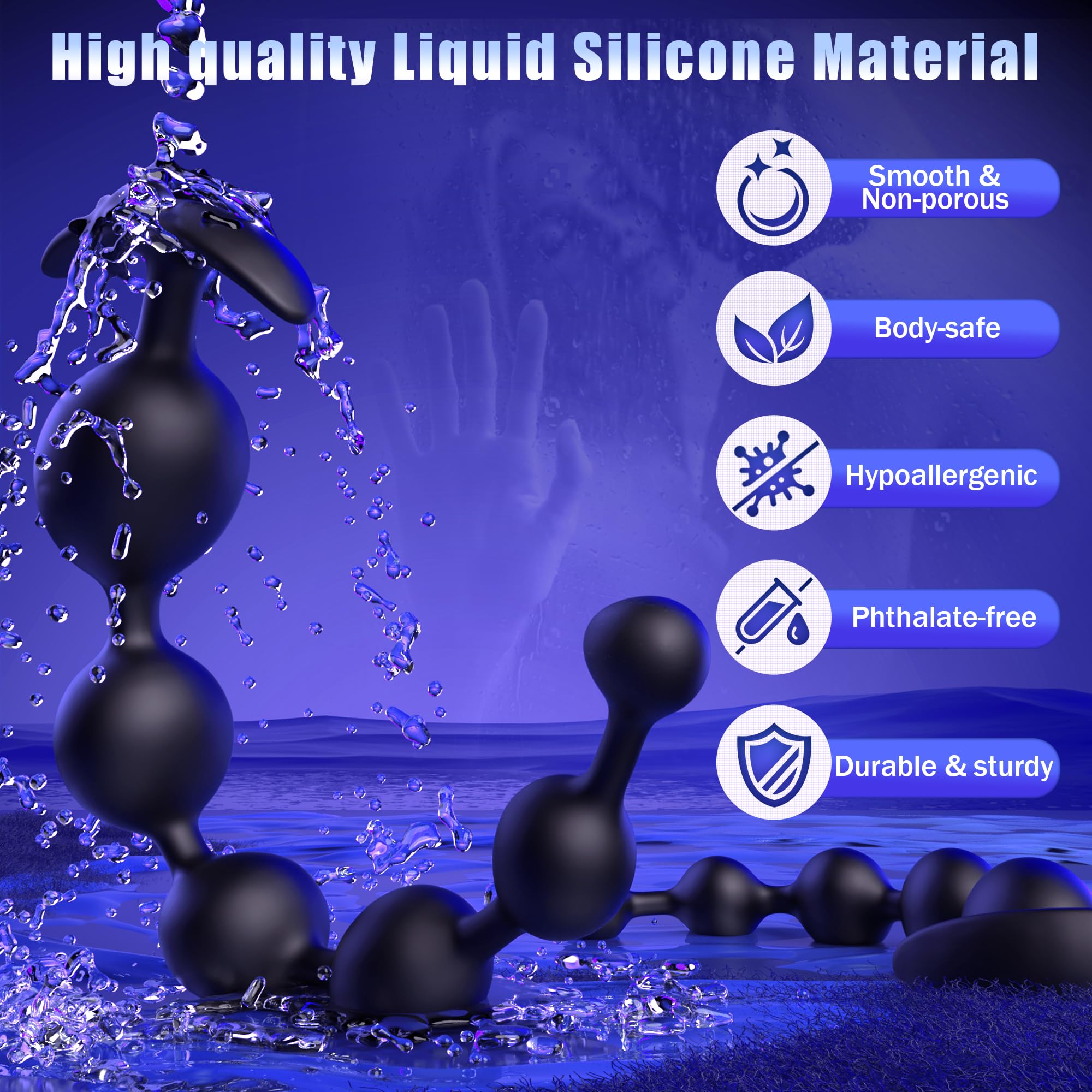 Large Anal Beads Anal Sex Toy - 6 Gradient Size for Depth Anal Training, 2" Max Diameter & 12.8" Long, Flexible Silicone Butt Plug & Prostate Massager Sex Toy for Men, Couples