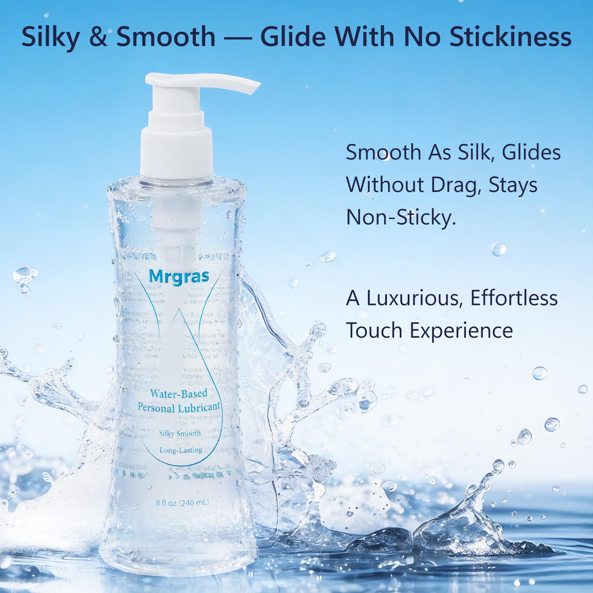 Personal Water-Based Premium Lube - Mrgras Sex Lube for Men, Women & Couples, Long-Lasting, Non-Staining & Easy Clean-Up, Safe for Toys & Latex Condoms, Ideal for Vaginal & Anal Use, 8 Fl Oz