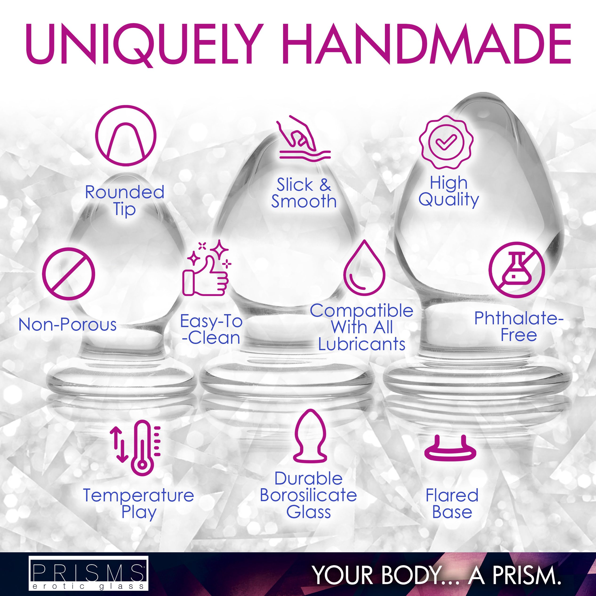 Triplets 3 Piece Clear Glass Anal Plug Training Kit