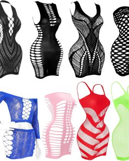 selizo Fishnet Lingerie Dress for Women, Black Fish Net Bodysuit Sexy Chemise Teddy Naughty Women’s Mesh Lace Body Stockings