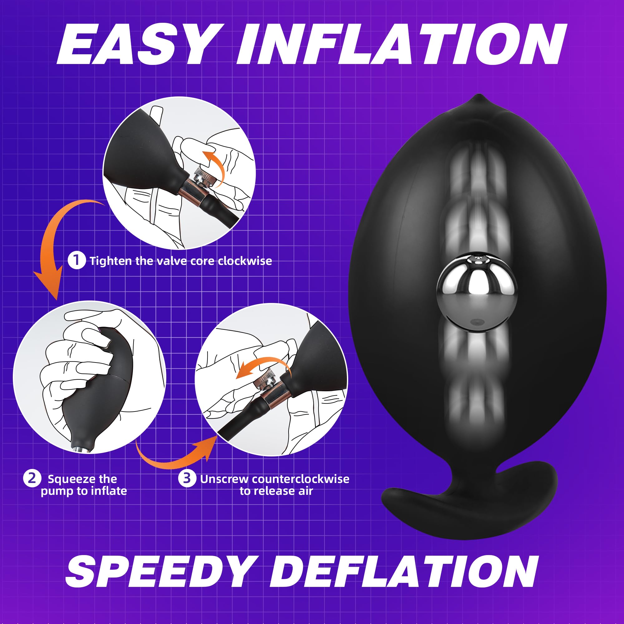 Magnetic Inflatable Butt Plug Large Butt Plug, Huge Buttplug Wearable Inflatable Dildo with Rolling Steel Ball, Anal Trainer Stretcher Silicone Expander with Safe T-Base, Adult Toys for Men Women