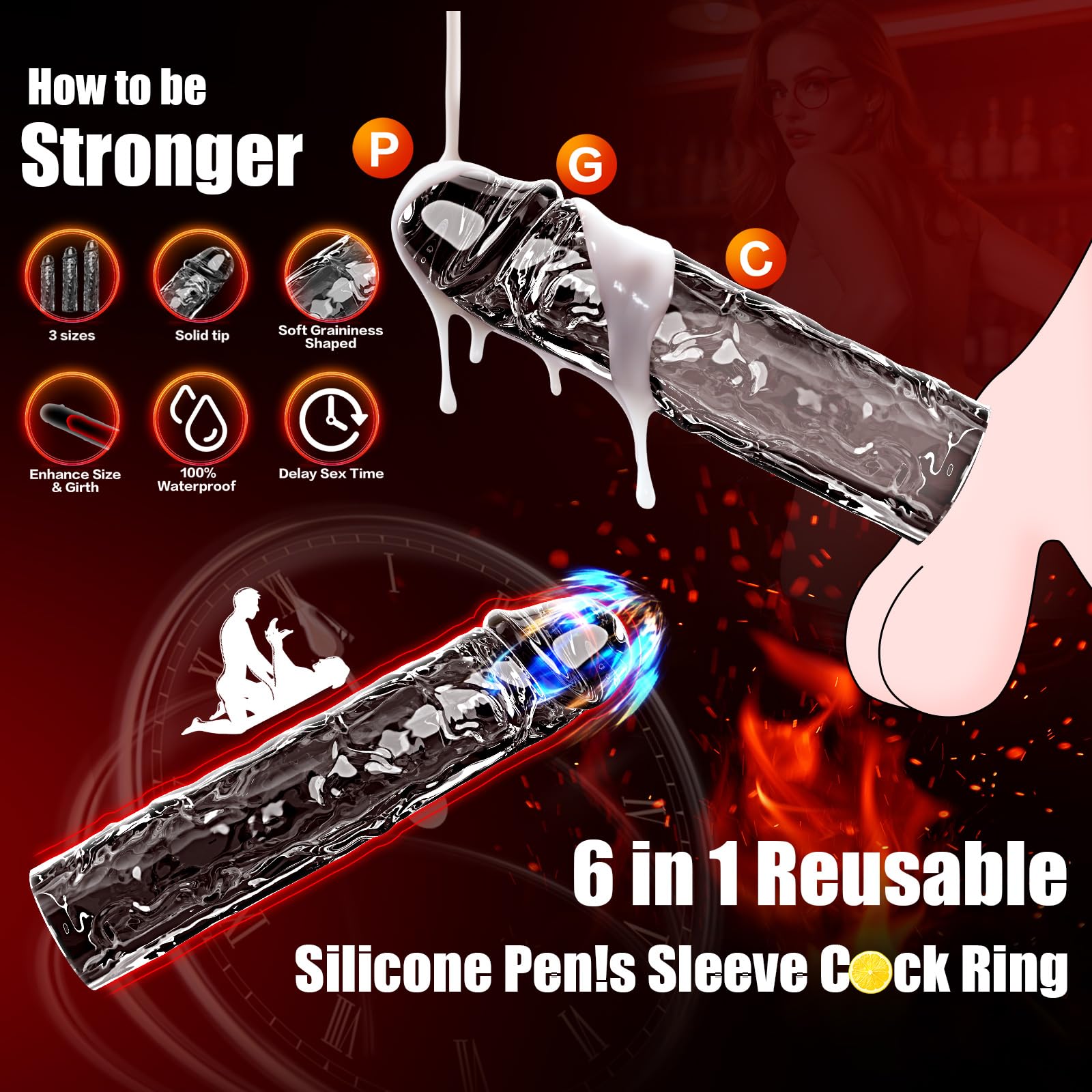 3 Size Reusable Penis Sleeve — Soft Clear Cock Sleeve & Penis Extender for Added Length & Girth, Ring-Free Secure Fit that Stays in Place, Comfortable Penis Extension for Men & Couples