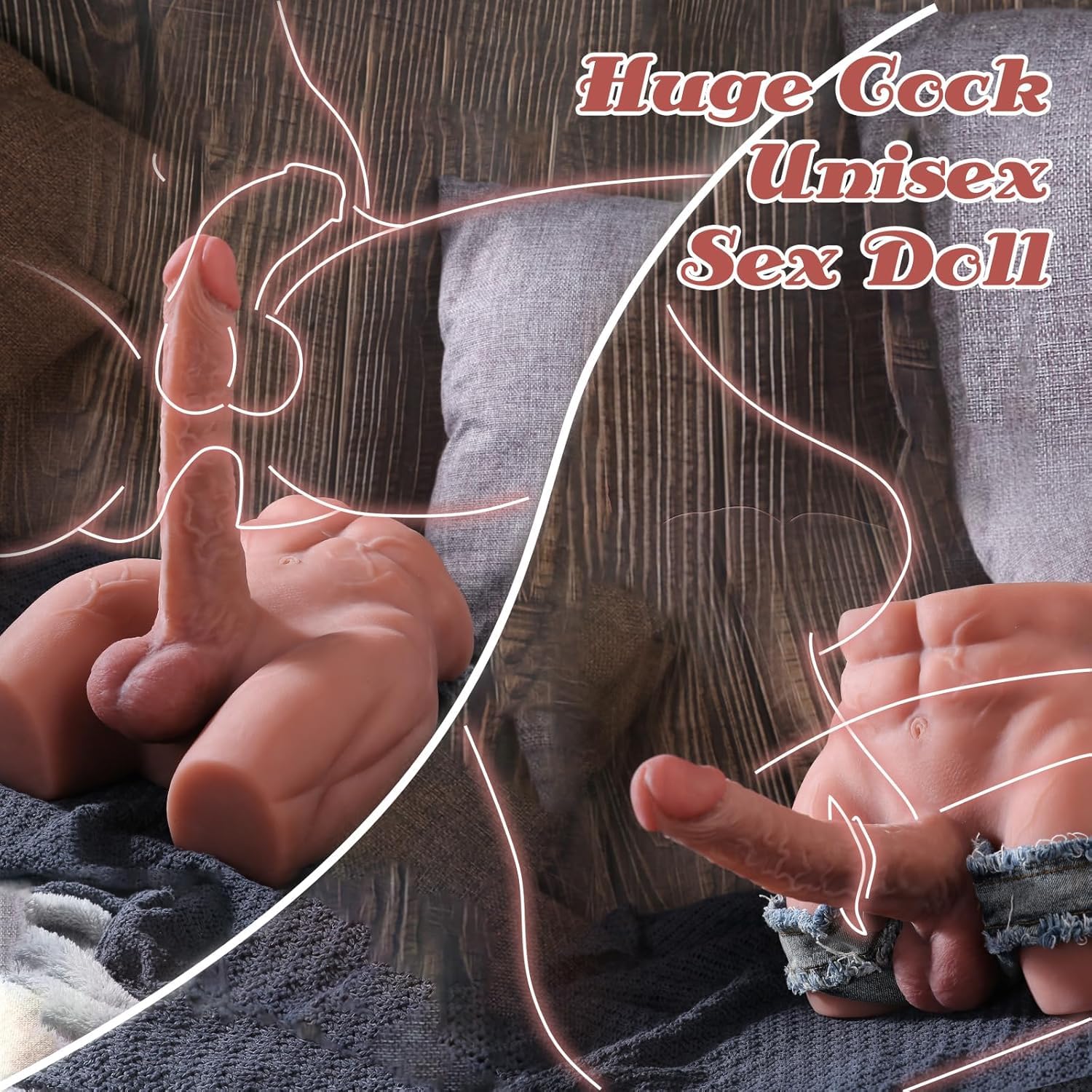 Male Sex Doll for Women with 9.4in Flexible Huge Dildo, 11.7lb Realistic 3D Muscular Male Torso Sex Doll with Tight Anal Butt for Men Gay Couple, Big Penis Female Masturbation Sex Toys for Vagina Play