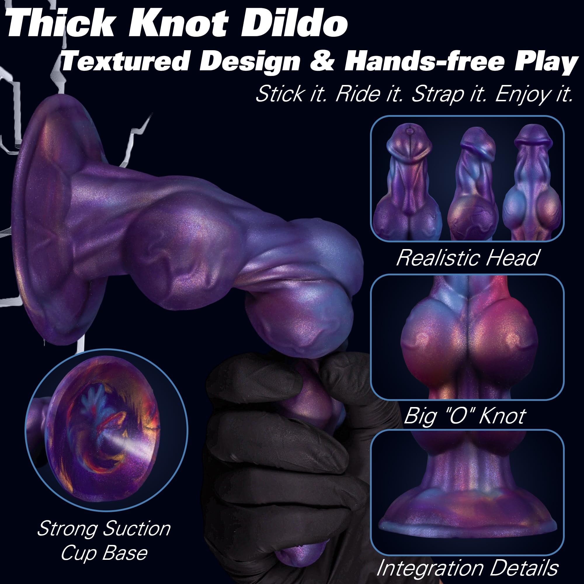 7" Monster Knot Dildo, Fantasy Thick Knotted Silicone Dildo with Strong Suction Cup for G-Spot & Prostate Stimulation, Anal Training Butt Plug Adult Sex Toy for Beginner Men & Women - Mixed Blue