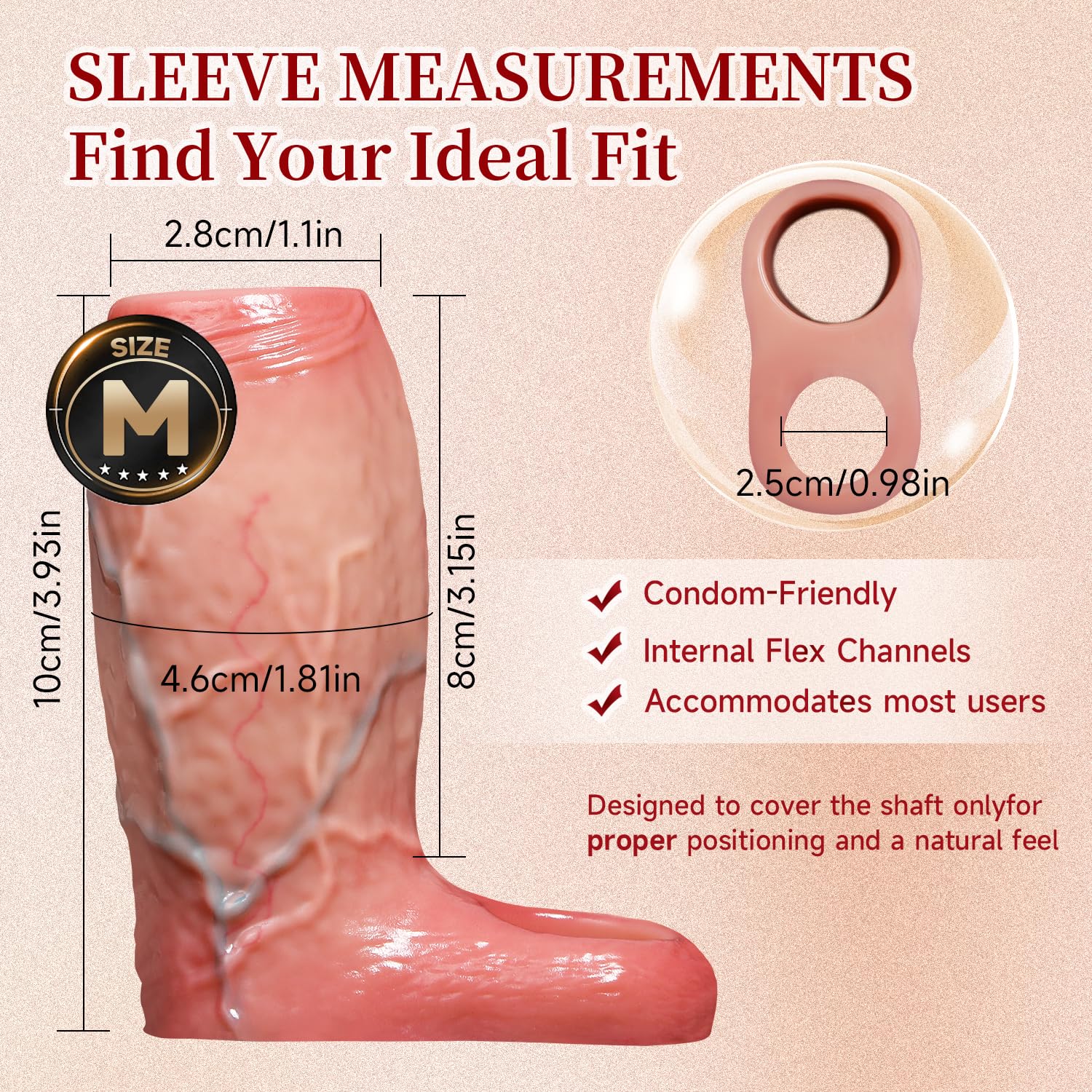 FuGoYoLo Realistic Penis Sleeve Cock Sleeve - Reusable Cock Enlarger Extender Silicone Penis Extension Girth Sleeve for Men, Heavy Duty Pennis Extender Stamina Support Backdrop Size M