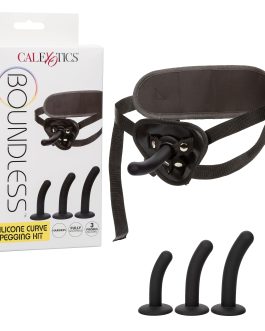 CalExotics Boundless Silicone Curve Pegging Kit, Strap On Dildo Harness with Set of 3 Anal Plugs – SE-2700-80-3