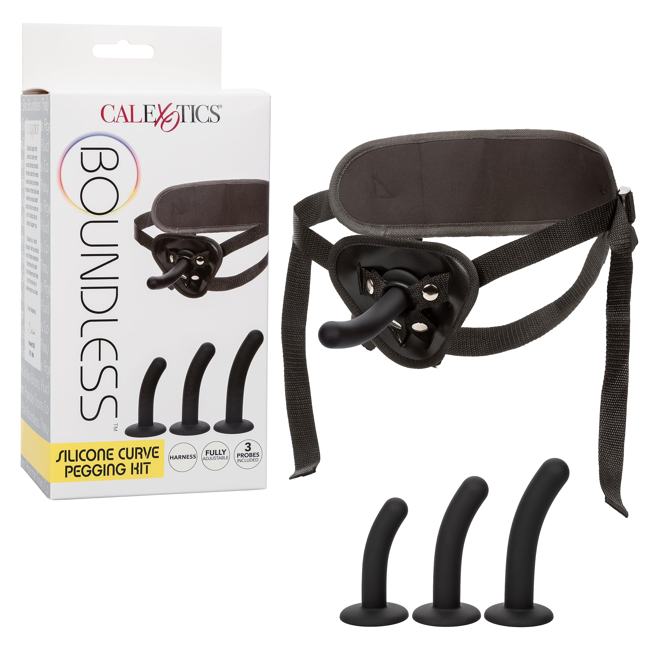 CalExotics Boundless Silicone Curve Pegging Kit, Strap On Dildo Harness with Set of 3 Anal Plugs - SE-2700-80-3