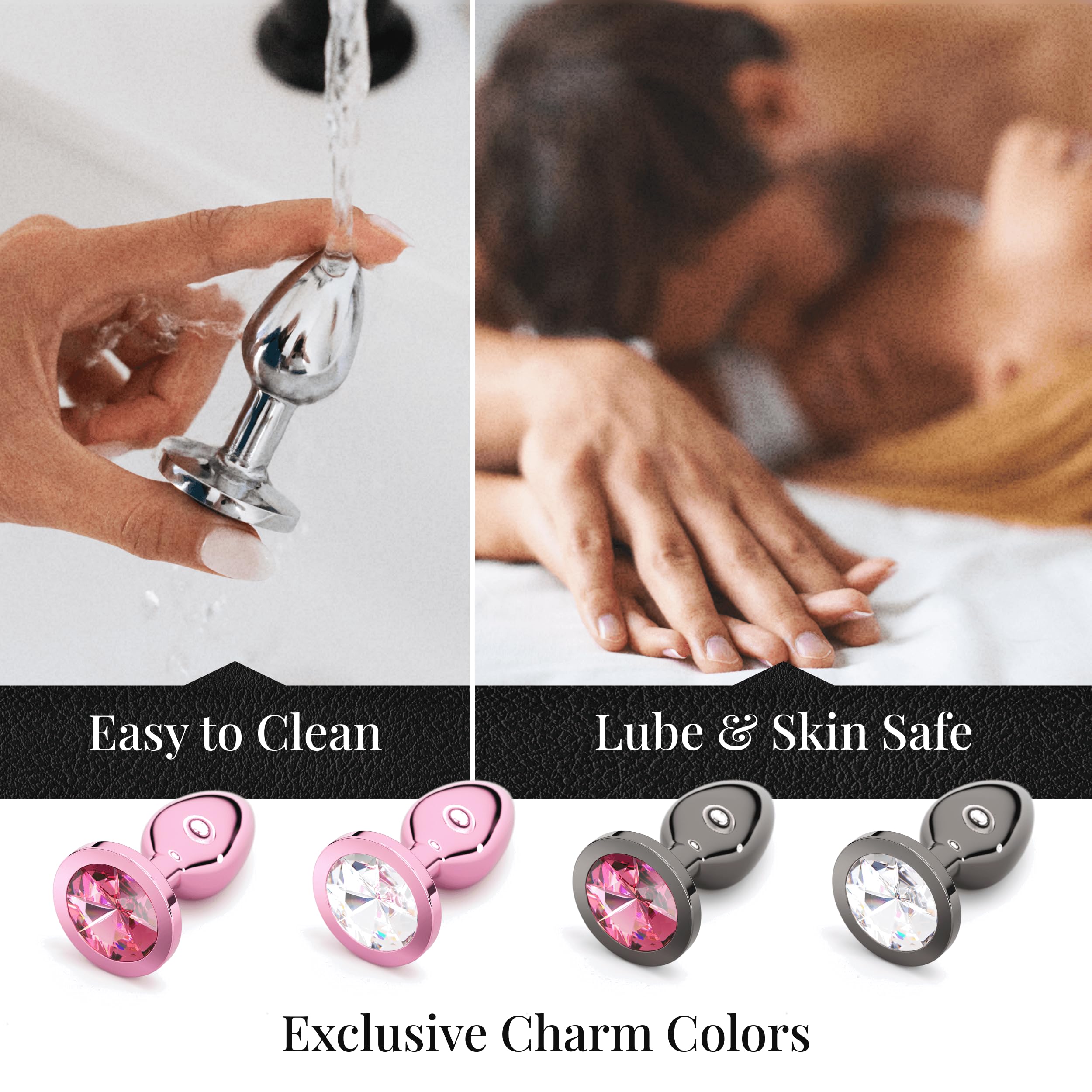 Session Jewel Butt Plug Beginner 4 Piece Set - X-Small, Small, Medium, Large - Wide Base Prevents Slippage - Metal Anal Sex Adult Toy for Men & Women - Pink & Pink - Circle Shaped Charm