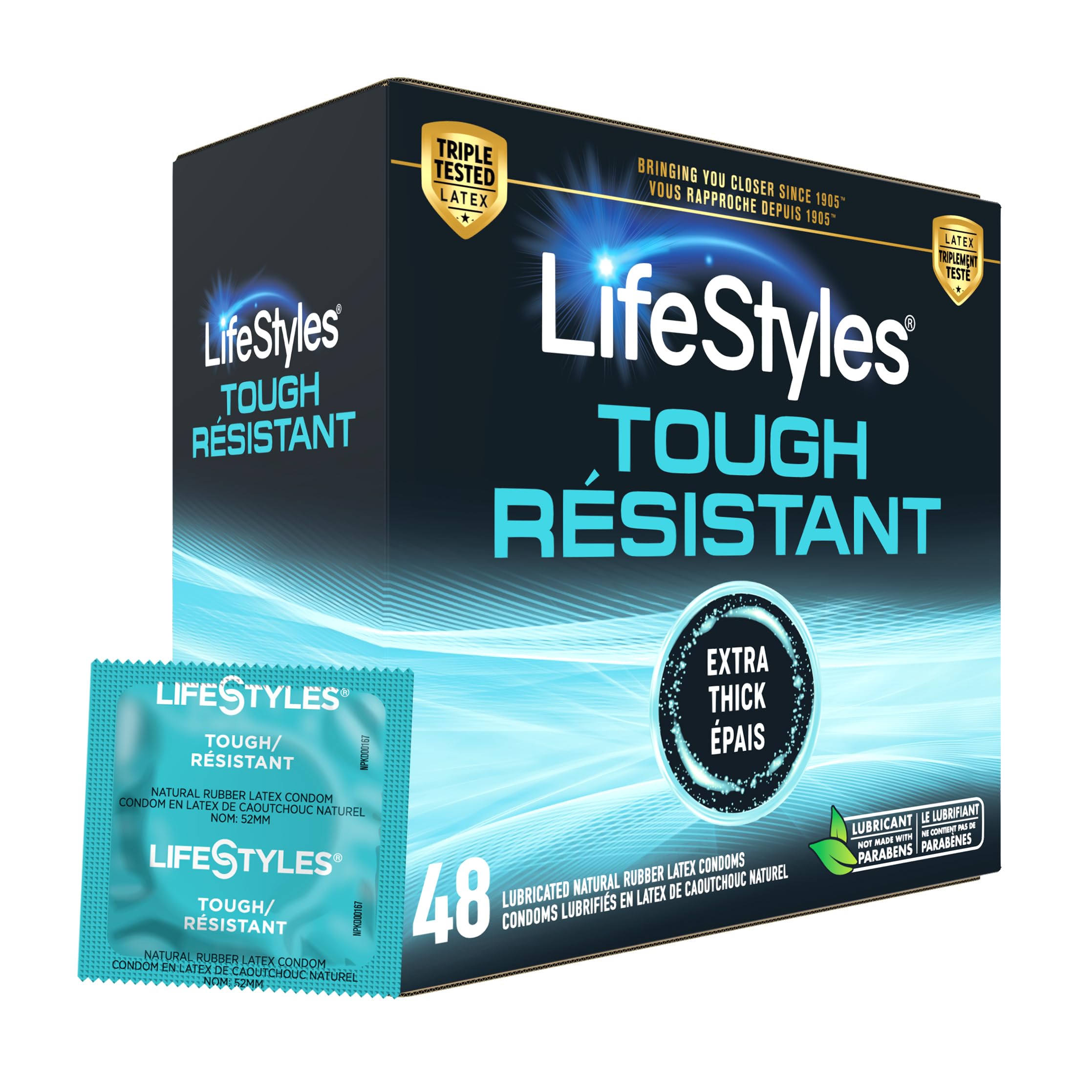 Lifestyles Tough Natural Rubber and Lubricated Latex Condoms Value Pack, 48 Count