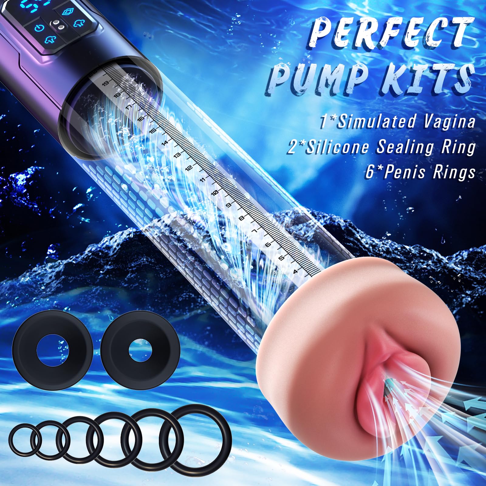 Electric Penis Pump, Adult Sex Toys Dick Enlarger for Men Erection, Air Water Extender with 4 Training Pressure and 3 Suction Modes, Automatic Male Masturbator with Penis Rings and Mini Pocket Pussy