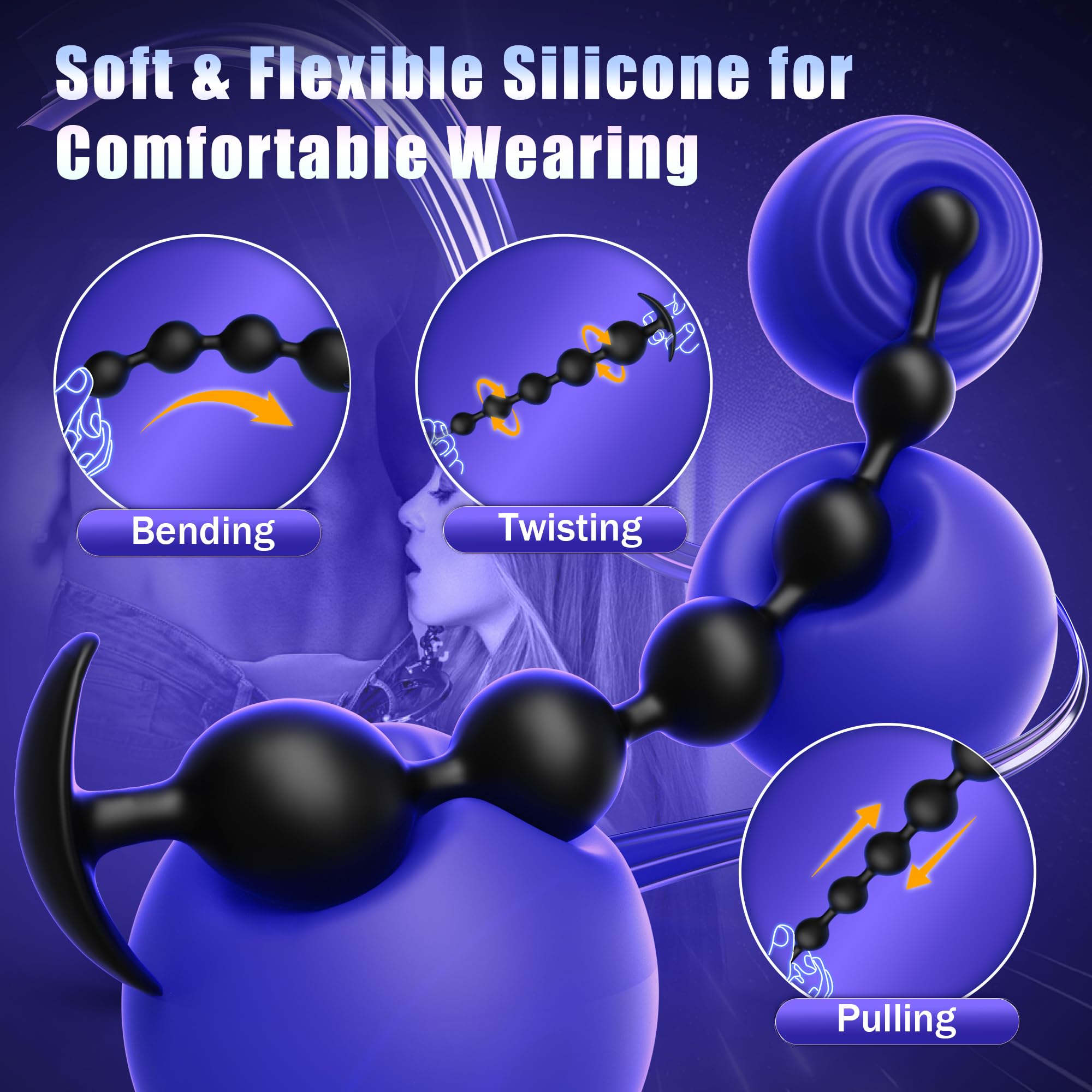 Large Anal Beads Anal Sex Toy - 6 Gradient Size for Depth Anal Training, 2" Max Diameter & 12.8" Long, Flexible Silicone Butt Plug & Prostate Massager Sex Toy for Men, Couples