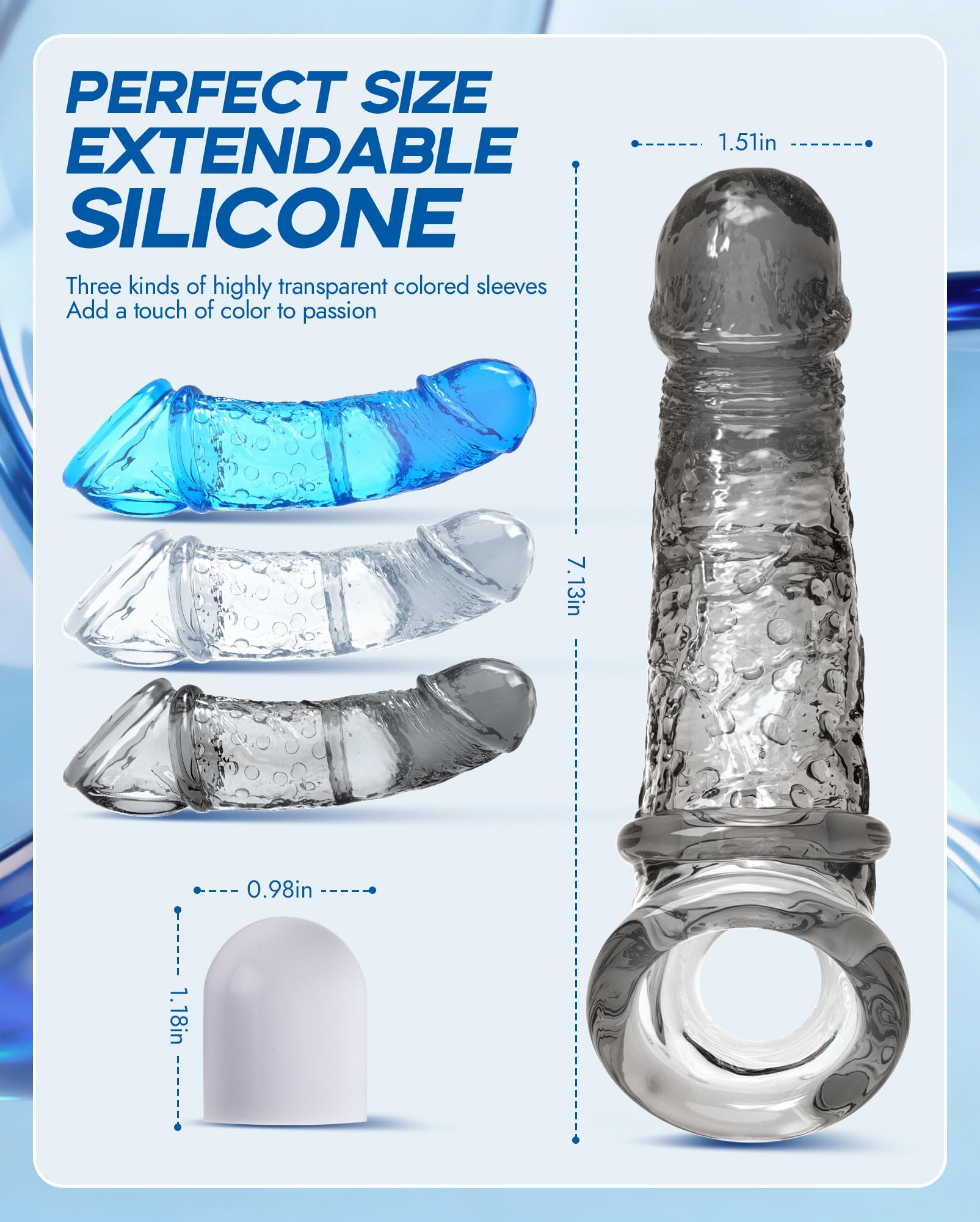 Vibrating Penis Sleeve for Men - 10 Vibration Modes Reusable Extender with 3 Sleeves & 2 Adjustable Rings, App Remote Control Adult Pleasure Toy for Couples, Girth Enhancer & Long Lasting Support