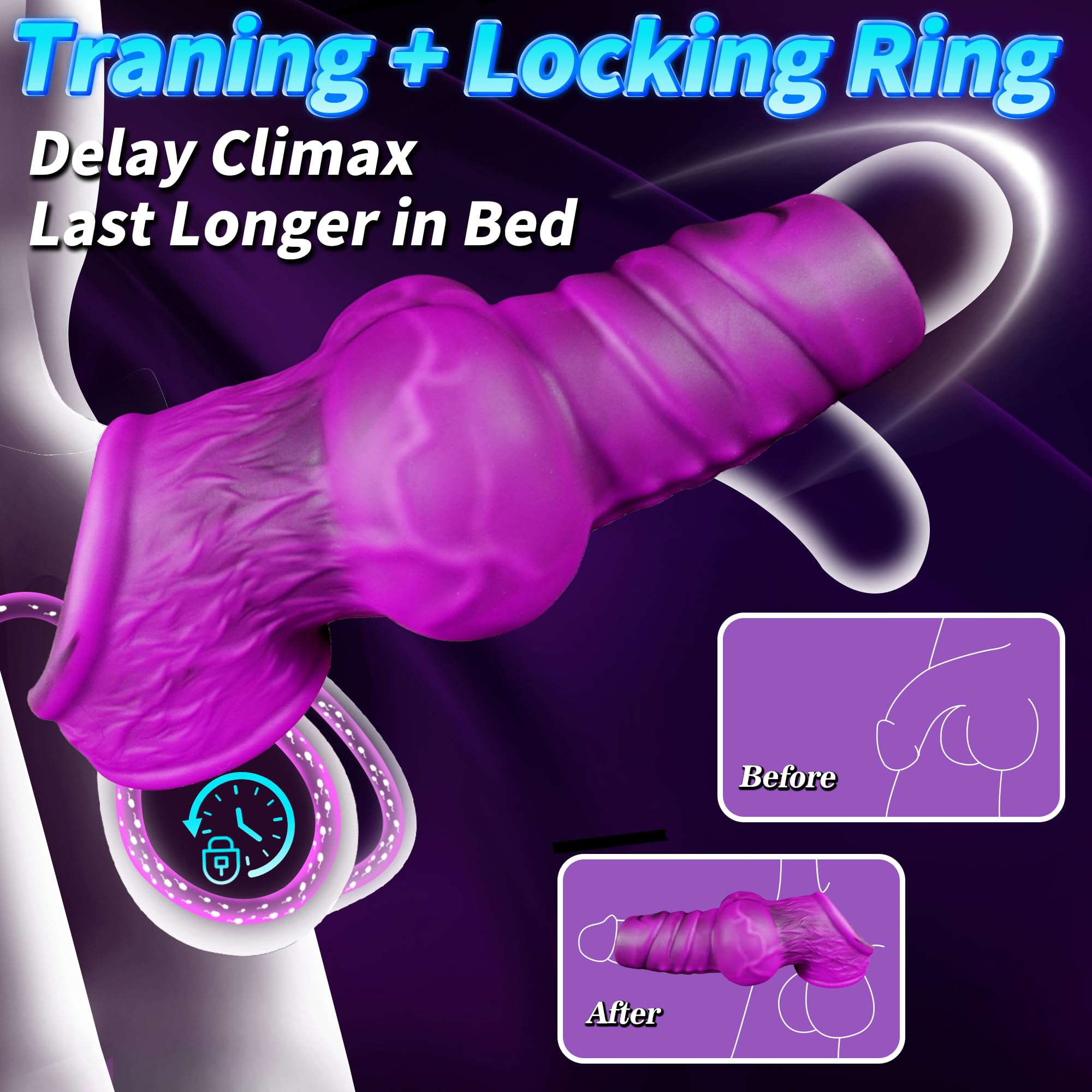 Cock Sleeve Penis Extender Sheath with Cock Ring, Fantasy Knot Penis Sleeve to Enlarge and Prolong, Soft Silicone Wearable Girth Dick Sheaths, Reusable Dragon Enlargers Sex Toys for Men Couples