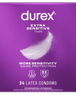 Durex Extra Sensitive Thin Condoms, Lubricated Latex Condoms for Men, 24 Count
