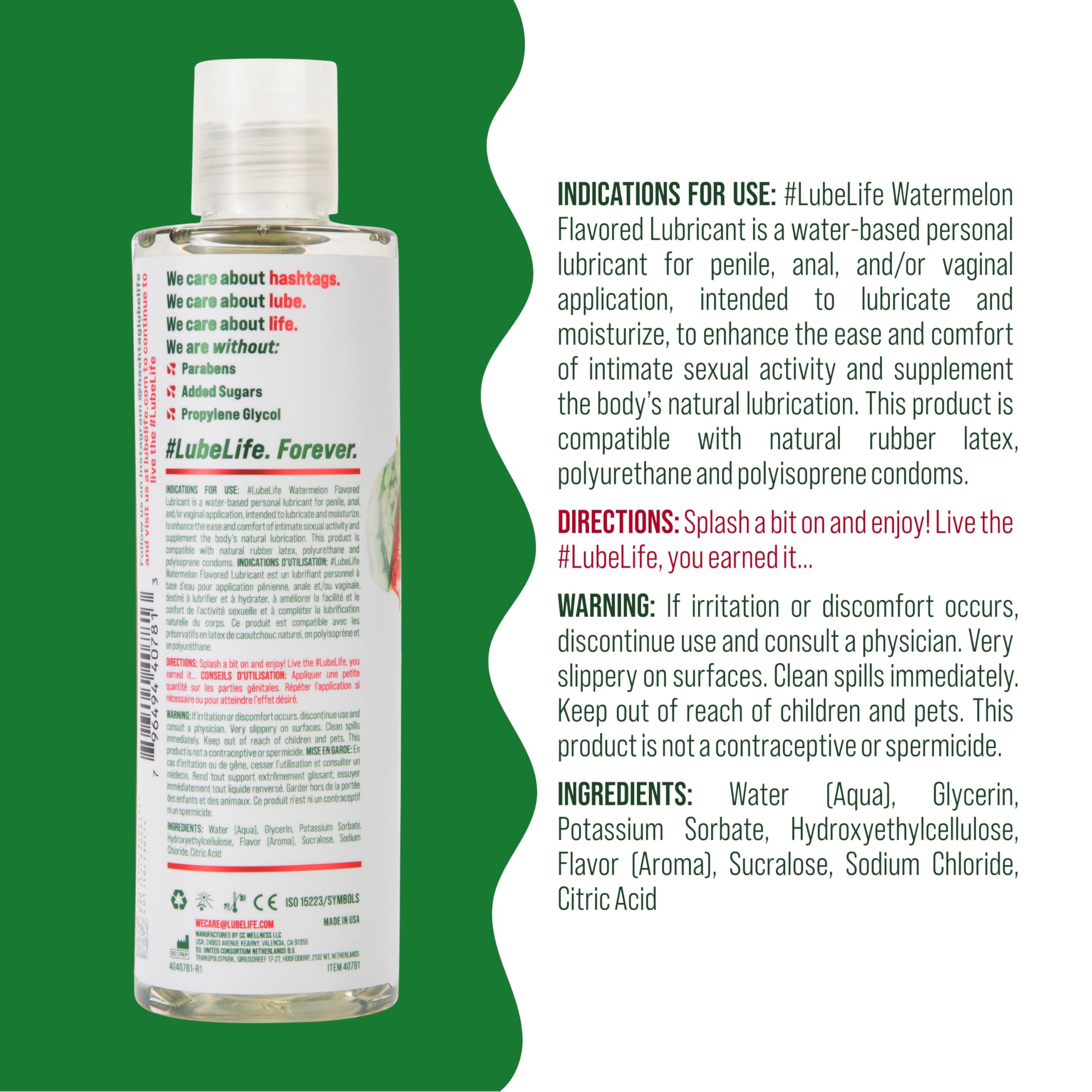 LUBELIFE Water-Based Watermelon Flavored Lubricant, Personal Lube for Men, Women and Couples, Made Without Added Sugar, 8 Fl Oz