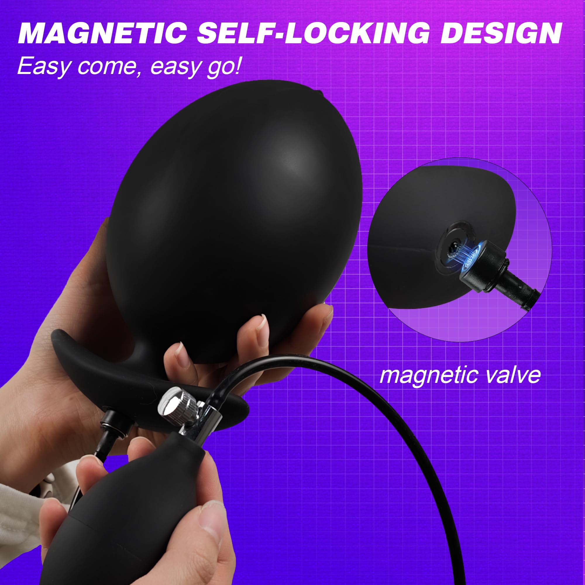 Magnetic Inflatable Butt Plug Large Butt Plug, Huge Buttplug Wearable Inflatable Dildo with Rolling Steel Ball, Anal Trainer Stretcher Silicone Expander with Safe T-Base, Adult Toys for Men Women