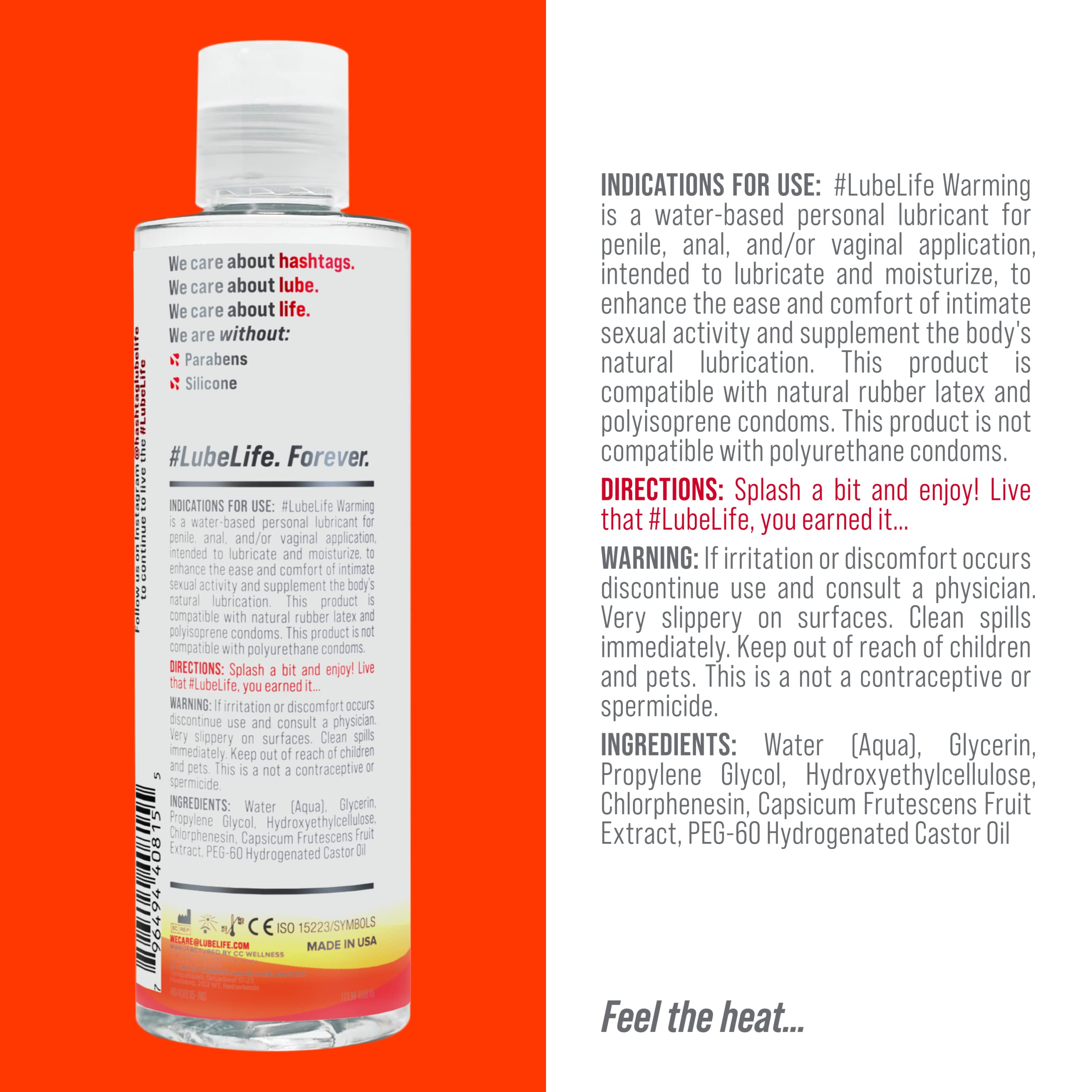LUBELIFE Water-Based Warming Lubricant, Warm Invigorating Heating Sensation, Lube for Men, Women and Couples, 8 Fl Oz
