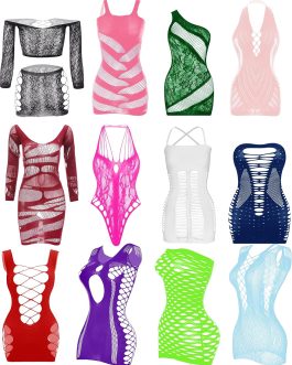 12 Pack Fishnet Lingerie Bodysuit Set for Women, Mesh Body Suit Lace Body Stockings Nightwear Outfit Cloth