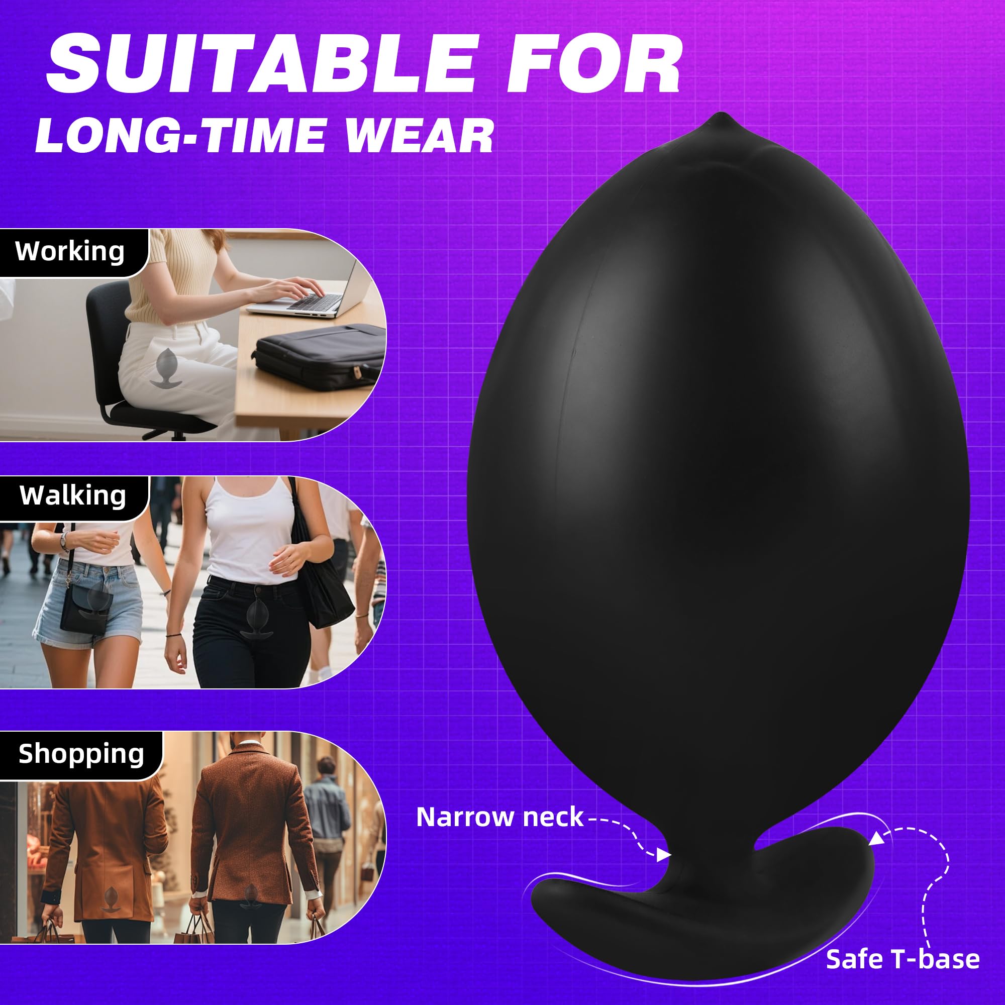 Magnetic Inflatable Butt Plug Large Butt Plug, Huge Buttplug Wearable Inflatable Dildo with Rolling Steel Ball, Anal Trainer Stretcher Silicone Expander with Safe T-Base, Adult Toys for Men Women