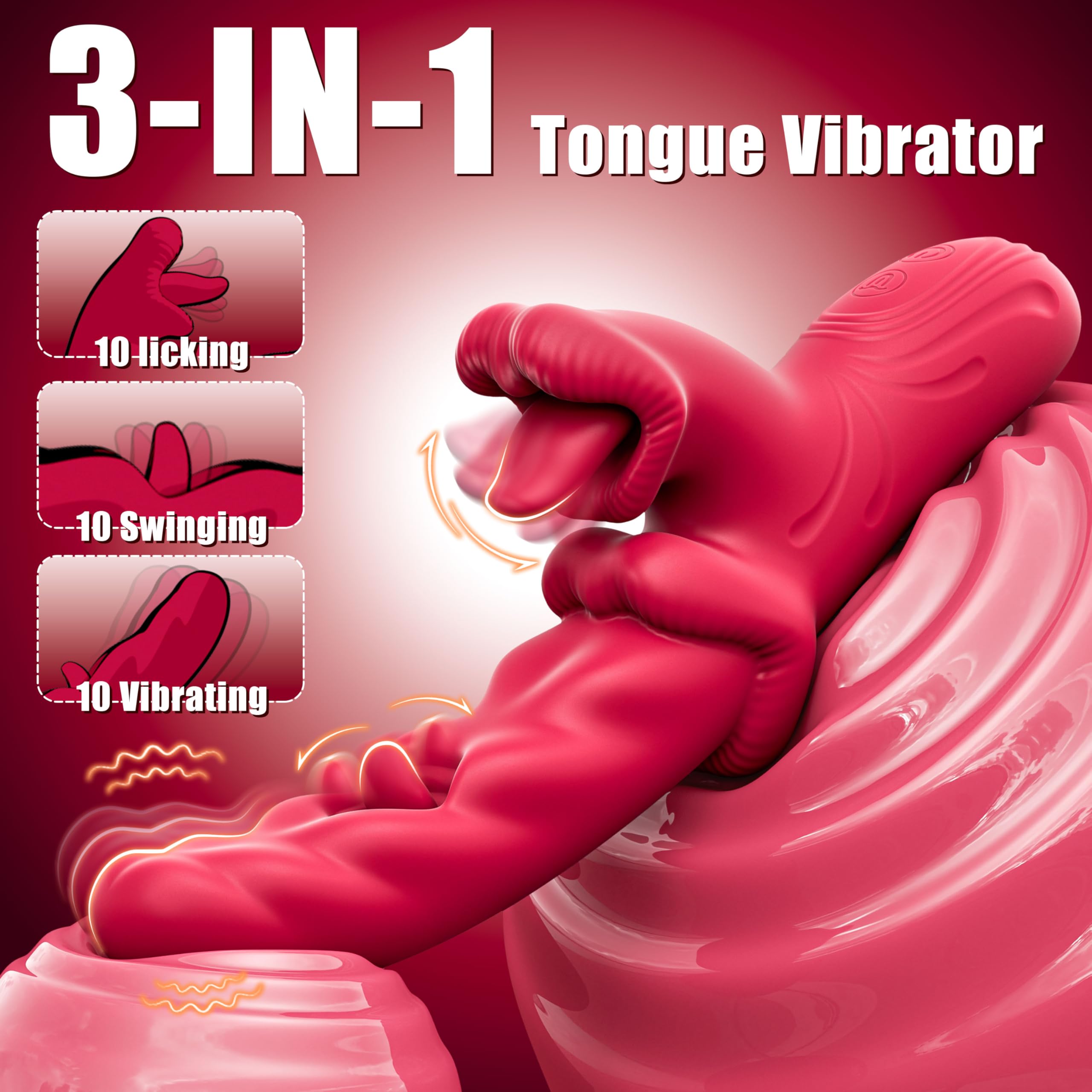 Tongue Vibrator Sex Toys for Women, 3 in 1 Dildo Adult Toy with 10 Licking & Swinging and Vibrating Modes, Realistic Dildos Clit G Spot Vibrator Nipple Anal Toys for Couples Games
