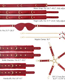 Sex Bondage BDSM Kit 15PCS – Adjustable Bondage Restraints Set with Nipple Clamps, Handcuffs, Ankle & Thigh Cuffs, Waist Belt, Eyepatch, Cross Strap SM Games Adult Sex Toys for Couples Men Women