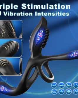 KUSHOR Vibrator for Couple, 3 in 1 Vibrating Cock Ring 10 Modes, Men’s Penis Rings Vibrators, Perineum Mens Vibrator, G Spot Women Clitoral Stimulator, Sex Novelties Adult Sex Toys S&M Floggers