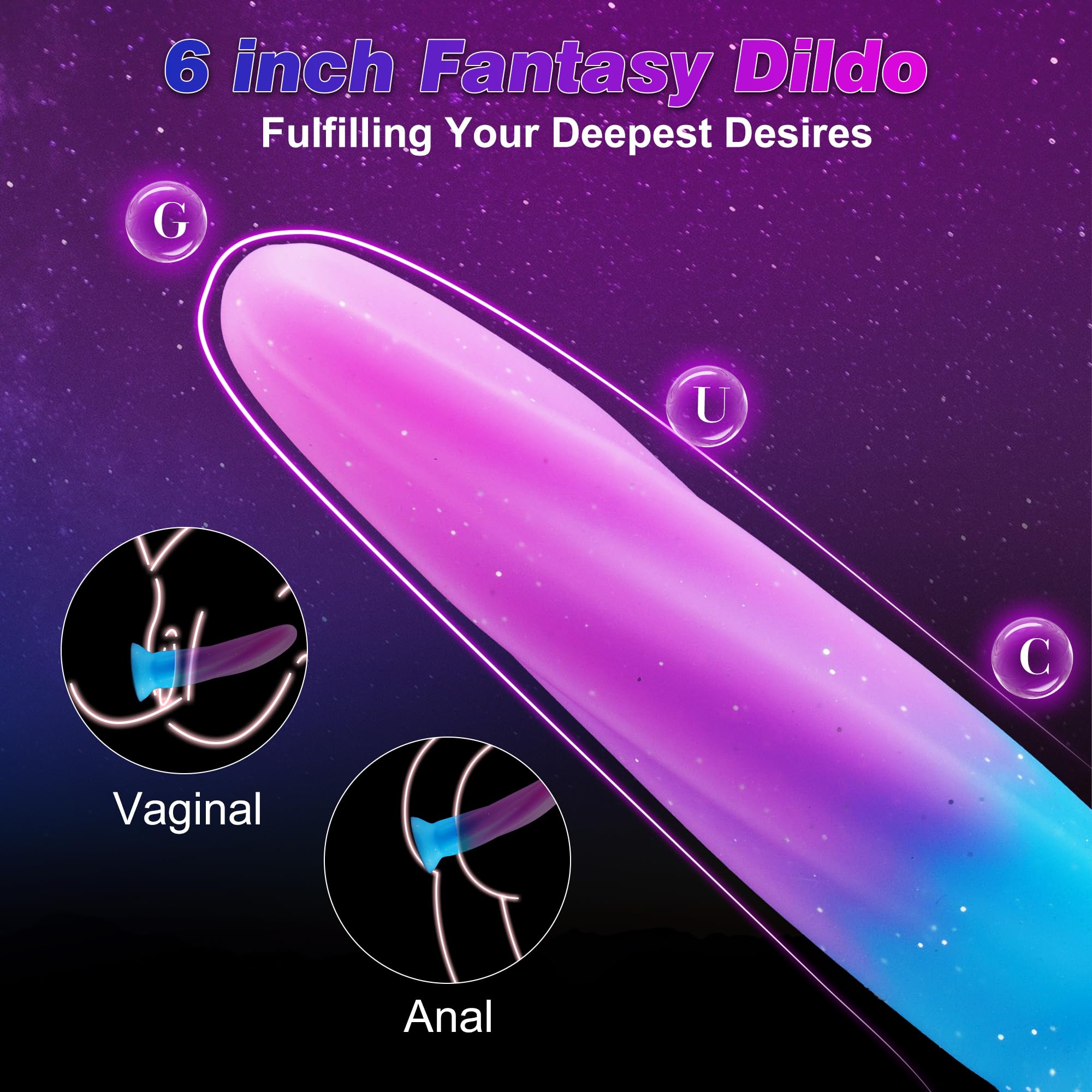 Soft 6-Inch Silicone Dildo with Suction Cup – Slim G-Spot & Prostate Toy for Beginners, Small Fantasy Anal & Butt Plug for Men and Women, Purple Blue