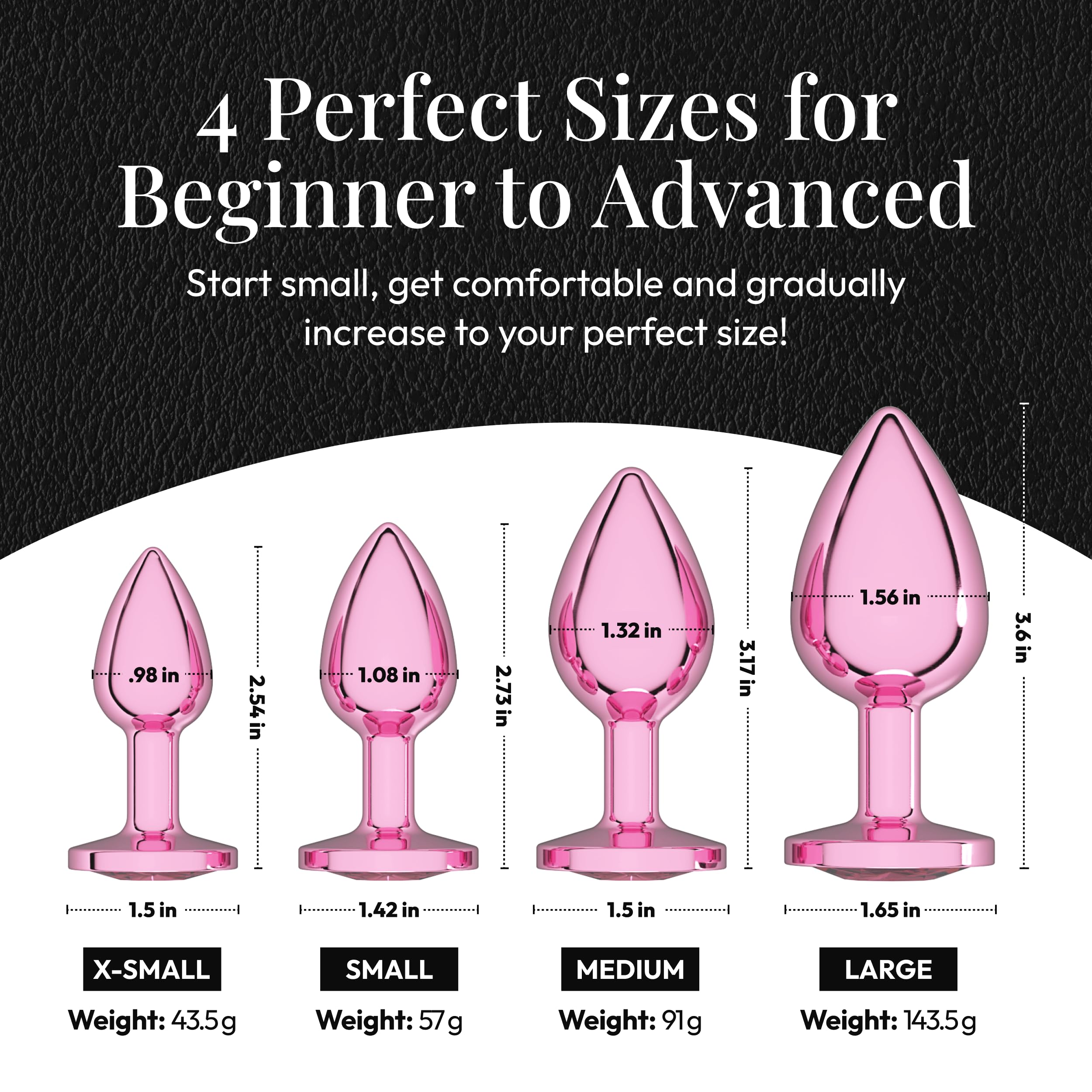 Session Jewel Butt Plug Beginner 4 Piece Set - X-Small, Small, Medium, Large - Wide Base Prevents Slippage - Metal Anal Sex Adult Toy for Men & Women - Pink & Pink - Circle Shaped Charm