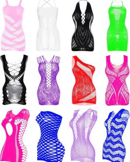 12 Pcs Women’s Fishnet Mesh Bodysuit Cover-up Dress Outfits, Sheer Lace Party Outfit, Beachwear