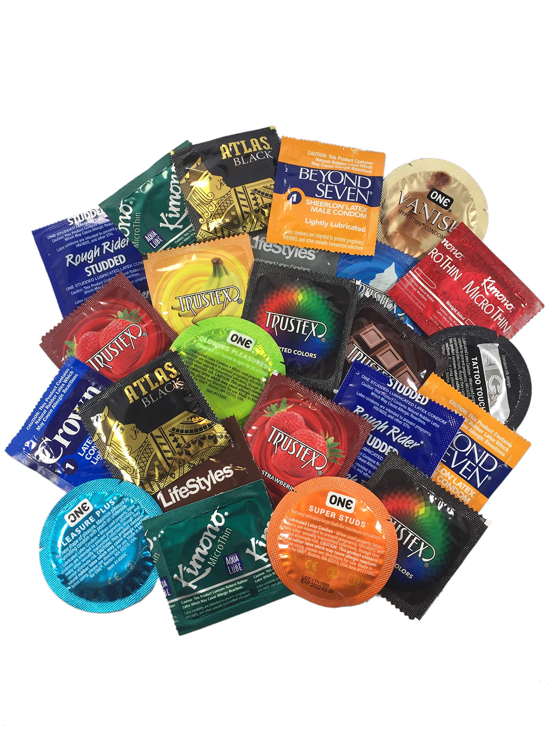 Condom Sampler Variety Pack – Random Assortment of Premium Latex Condoms from Top Brands – Fun Mix of Ribbed, Extra Lubricated, Flavored, Ultra Thin & More