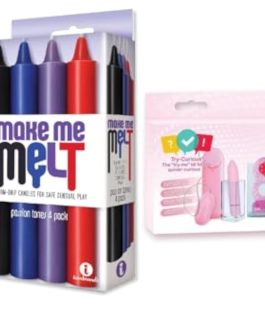 Couples Sex Toy Bundle of Make Me Melt Sensual Warm-Drip Candles, 4 Pack, Passion Tones and Icon Brands Try Curious Vibe Kit – Pink