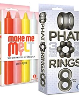 Sex Toy Gift Set Bundle of Make Me Melt Sensual Warm-Drip Candles, 4 Pack, Pastel and Icon Brands Phat Rings Smoke 1, Chunky Cock Rings