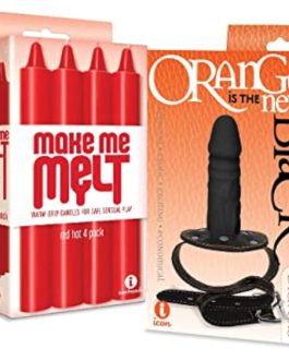 Sex Toy Gift Set Bundle of Make Me Melt Sensual Warm-Drip Candles, 4 Pack, Red Hot and Icon Brands The Orange is The New Black Silicone Dick Gag