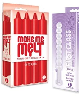 Sex Toy Gift Set Bundle of Make Me Melt Sensual Warm-Drip Candles, 4 Pack, Red Hot and Icon Brands Glass Thins, Spherical Glass Plug