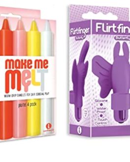 Sex Toy Gift Set Bundle of Make Me Melt Sensual Warm-Drip Candles, 4 Pack, Pastel and Icon Brands Flirt Finger Butterfly, Finger Vibrator, Purple