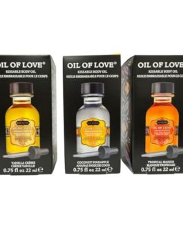 Kama Sutra Oil of Love Tropical Body Topping Trio – Coconut Pineapple, Mango, and Vanilla Creme Kissable Warming Body Topping for Oral Foreplay Fun, Delicious Lickable Flavor for Couples, Women, and