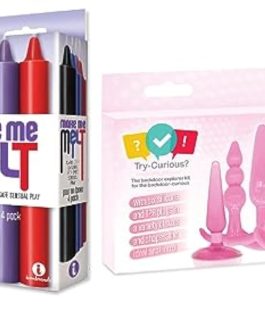 Sex Toy Couples kit of Make Me Melt Sensual Warm-Drip Candles, 4 Pack, Passion Tones and Icon Brands Try-Curious Anal Plug 6 Piece Kit Pink