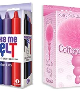 Sex Toy Gift Set Bundle of Make Me Melt Sensual Warm-Drip Candles, 4 Pack, Passion Tones and Icon Brands Cottontails, Silicone Bunny Tail Butt Plug, Beaded, Pink