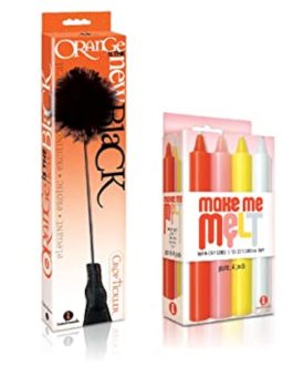 Sexy Gift Set Bundle of Orange is The New Black, Riding Crop & Tickler and Icon Brands Make Me Melt Sensual Warm-Drip Candles, 4 Pack, Pastel
