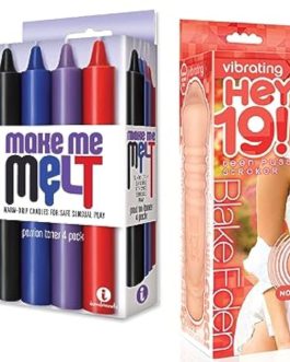 Sex Toy Couples kit of Make Me Melt Sensual Warm-Drip Candles, 4 Pack, Passion Tones and Icon Brands Vibrating Pussy Stroker Blake Eden