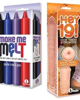 Sex Toy Couples kit of Make Me Melt Sensual Warm-Drip Candles, 4 Pack, Passion Tones and Icon Brands Vibrating Pussy Stroker Ivy Jones