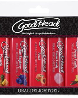 Doc Johnson GoodHead – Oral Delight Gel Variety Pack – French Vanilla, Cotton Candy, Blue Raspberry, Peach, Pineapple – 5 x 1 oz. (5 X 28 g)
