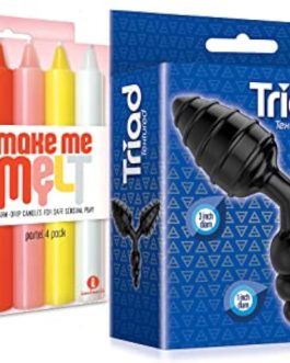 Sex Toy Gift Set Bundle of Make Me Melt Sensual Warm-Drip Candles, 4 Pack, Pastel and Icon Brands Triad 3 Way Butt Plug, Textured