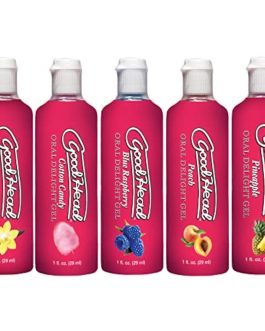 Doc Johnson GoodHead – Oral Delight Gel Variety Pack – French Vanilla, Cotton Candy, Blue Raspberry, Peach, Pineapple – 5 x 1 oz. (5 X 28 g)