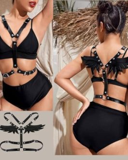2 PCS Women’s Adjustable Black Angel Wings Body Harness Belt