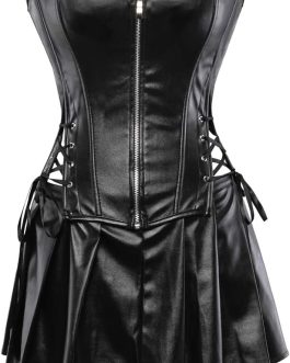Grebrafan Women’s Faux Leather Gothic Punk Zipper Corset Skirt