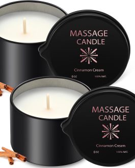 Nuanchu 4 Pcs 6 oz Massage Oil Candle, Ignite Low Temp Scented Body Oil Candles for Massage Therapy Soy Based Christmas Home Gift Spa Use 4 Scent